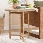 bali & pari Fumito Handwoven Seagrass End Table - Round Boho Side Table with Wrapped Frame, Handmade Coastal Décor for Living Room or Sun Room