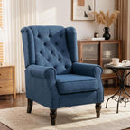 HOMCOM Mid-Century Modern Accent Chair, High Wingback Reading Chair, Blue | Button-Tufted, Upholstered Fabric, Retro Wood Legs, Apartment, Living Room, Bedroom