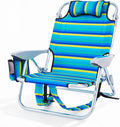 Portable Beach Chair for Adults, Outdoor Lightweight Camping Chair Lay Flat Folding Backpack Beach Reclining Chair with 5 Positions, Headrest, Zipper Pouch, Cup Holder, NEW Striped
