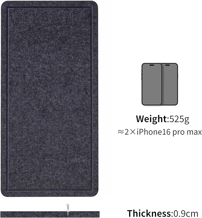 Bulletin Board, 35 x 17 1/2 inches Felt Board - Decorative Pin Board, Cork Board Alternative for Wall, Foldable Picture Board Self-Adhesive Vision Board Prayer Board with 20 Pushpins Dark Gray