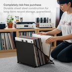 Boundless Audio Vinyl Record Storage Rack - Record Holder for 50 LPs, Black | Solid Steel Powder-Coated Finish - Patented Fold-Flat Frame - Minimalist Now Playing Album Display Stand & Crate Alternative