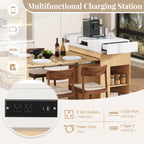 Extendable Dining Table with Storage, Transformer Console Table for 1-4 People, Mobile Rolling Island Table Space Saving Dining Room Table with Built-in Outlet for Homes, Apartments, Natural