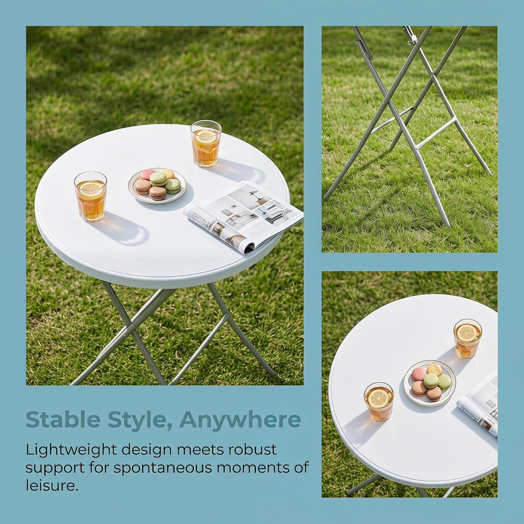 28in Cocktail Table, no Assembly Required, High Top Folding Table | Foldable Portable Plastic Round Bar Height Tables, Indoor Outdoor for Party Banquet Wedding Picnic Dining Camping, White