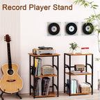 LOAKEKEL Record Player Stand, Large Vinyl Record Storage Up to 200 Albums, 3 Tier End Table with Removable Dividers, Tall Side Table for Living Room, Bedroom, Rustic Brown, HETCD020BR-1