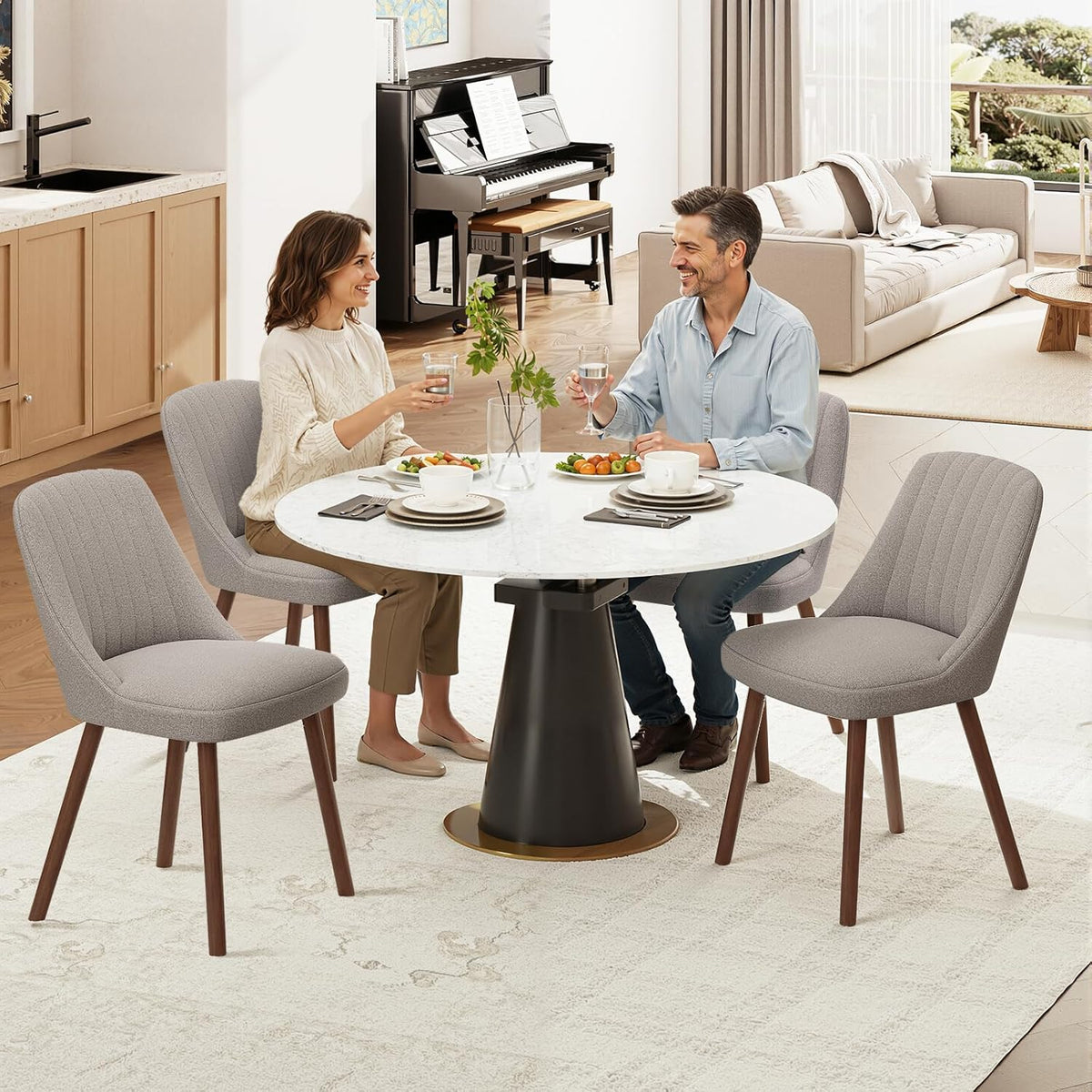 MALOL Upholstered Dining Chairs Set of 2, Modern Fabric Kitchen Chairs with Back, Wood Legs for Kitchen Dining Room Restaurant, Taupe