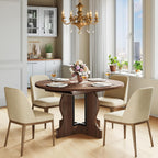 Mondeer Extendable Round Dining Table for 4-6, 43.3"-59" Oval Dining Table with Heavy Duty Wood Base and Hidden Extension Storage Space Saving, for Kitchen Living Room (Walnut)