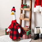 Christmas Red and Black Buffalo Plaid Goose Outfit Clothes for 23" High Cement or Plastic Goose Lawn Clothing Porch Garden Costume for Yard Outdoor Patio Statue Xmas Holiday Decor
