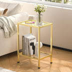 Glass Side Table, Tempered Glass End Table, 2-Tier Nightstands with Open Shelves, Small Coffee Table with Modern Style, Accent Table Small Table Sofa Table for Living Room, Bedroom,Gold