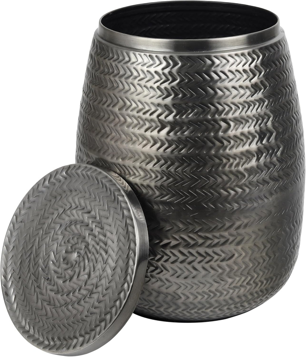 Eyely LSS2003B Alaric 15" Modern Rustic Arrow-Hammered Metal Drum Storage Side Table with Lid, Antique Nickel