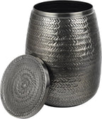 Eyely LSS2003B Alaric 15" Modern Rustic Arrow-Hammered Metal Drum Storage Side Table with Lid, Antique Nickel