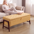 48" Ottoman with Storage,Storage Ottoman Bench with Hinge, Upholstered Entryway Bench with Seating for Bedroom, Living Room,Yellow