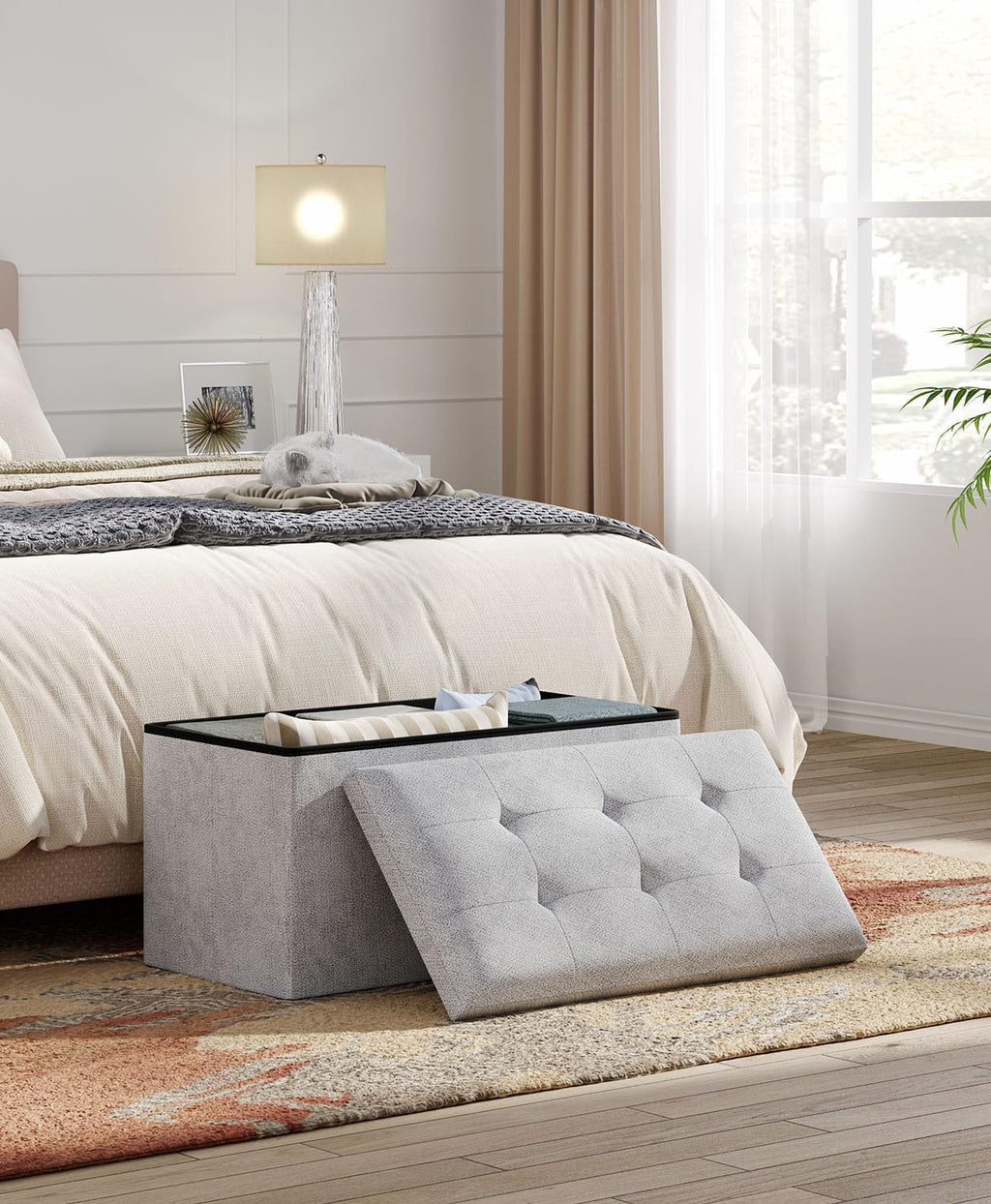 OS MOTOR Folding Storage Ottoman Bench, Dark Gray, 30 Inches | Multi-Functional Ottoman Foot Rest, End of Bed Bench, Storage Chest, Living Room, Bedroom, Hallway, Entryway, 600 lb Capacity