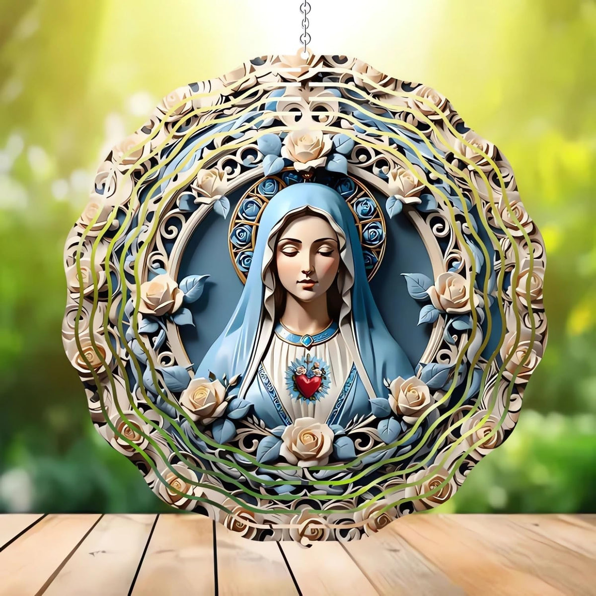 Sacred Heart of Mary - Wind Spinners 2026 New Wind Chimes for Outside 3D Metal Windmill Hanging Garden Decor for Yard and Garden Religious Christian Gifts for Women Mom Grandma (10 Inches)