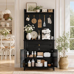 Garvee Pantry Cabinet with 4 Hooks, Kitchen Pantry Cabinet, Coffee Bar Table with Drawer & Adjustable Shelves, Black