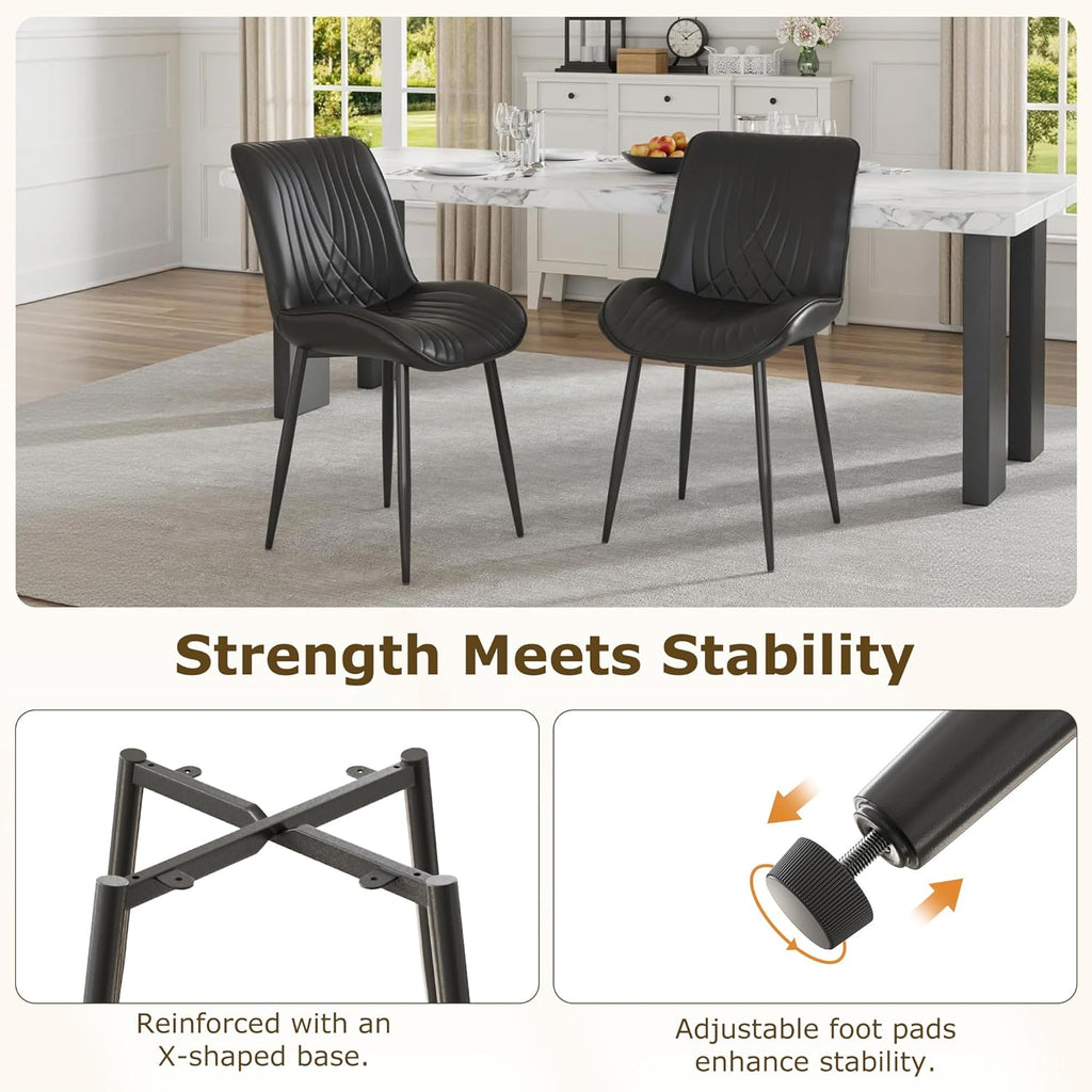 VECELO Dining Chairs Set of 2, Modern Upholstered Faux Leather Cushion Seat and Metal Legs for Kitchen, Living Room, Black