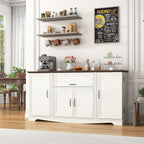 65" Sideboard Buffet Cabinet with Storage, Farmhouse Kitchen Pantries Sideboard Cabinets with Drawer, Wood Coffee Bar Cabinet with Adjustable Shelves, Storage Cabinets for Kitchen, Antique White