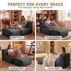 Bean Bag Chair for Adults, Plush Beanbag Sofa Couch with Memory Foam Filler, Machine Washable Cover, Comfy Lounge Chair for Small Spaces, Reading, Gaming, Living Room & Bedroom Black