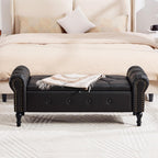 Storage Bench for Bedroom, Faux Leather 51" End of Bed Bench, Queen Size Bench with Rolled Arms, Tufted Storage Ottoman Benches, Upholstered Bench for Bedroom, Living Room, Entryway, Black