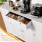 TITIMO 54" Sideboard Buffet Cabinet with Storage, Farmhouse Kitchen Storage Cabinets with Drawer, Wood Coffee Bar Cabinet with Adjustable Shelves, Pantry Cabinets for Living Room (White)