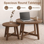 47.2" Round Nesting Coffee Table Set of 2 Walnut Wood Grain Center Tables | Space-Saving Stackable Design | Reinforced X-Cross Support Structure | Waterproof Scratch-Resistant Surface Finish