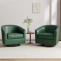 Lumibee Faux Leather Swivel Barrel Chairs Set of 2, Upholstered Comfy Round Swivel Accent Chair, 360° Rotation Single Sofa Club Armchair for Living Room, Reading Room, Bedroom, Green