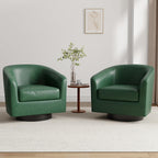 Lumibee Faux Leather Swivel Barrel Chairs Set of 2, Upholstered Comfy Round Swivel Accent Chair, 360° Rotation Single Sofa Club Armchair for Living Room, Reading Room, Bedroom, Green