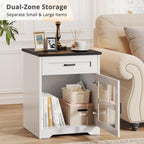 Farmhouse End Table, 18" Side Table with Drawer and Barn Door Storage, Wood Sofa Side Bedside Table for Living Room, Bedroom (White)