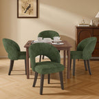 Dining Chairs Set of 4, Mid Century Modern Dining Chairs with Solid Wood Legs, Curved Back Kitchen Chair Farmhouse Side Upholstered Chairs for Kitchen Dining Room, Green
