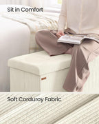SONGMICS Ottoman Storage Bench, 43 Inch Foldable Foot Rest | Corduroy, for Entryway, Living Room, Bedroom, Cream White, MINOTA Collection ULSF604W01