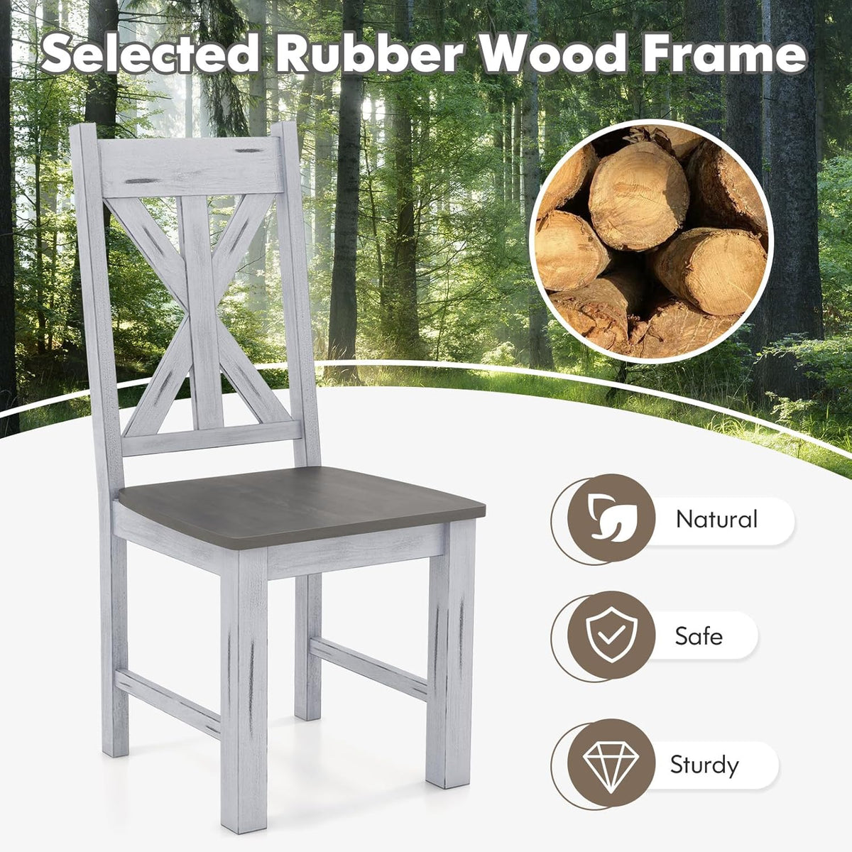 Giantex Retro Wooden Dining Chairs Set of 4, Farmhouse Kitchen Chairs w/Rubber Wood Frame, Elegant Hollowed Backrest, Armless Dining Room Chairs, Rustic Side Chairs for Restaurant, Living Room, Grey