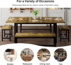 Feonase 5-Piece Dining Table for 4-8 People, 63" Extendable Kitchen Table Set with 2 Benches & 2 Square Stools, Dining Room Table with MDF Wood Board, Easy Clean, Rustic Brown