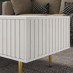 Modern Coffee Table with Storage with 2 Big Drawers, White Rectangle Coffee Table for Living Room, Wooden Fluted Table Accent Tea Table for Living Room Apartment Small Space