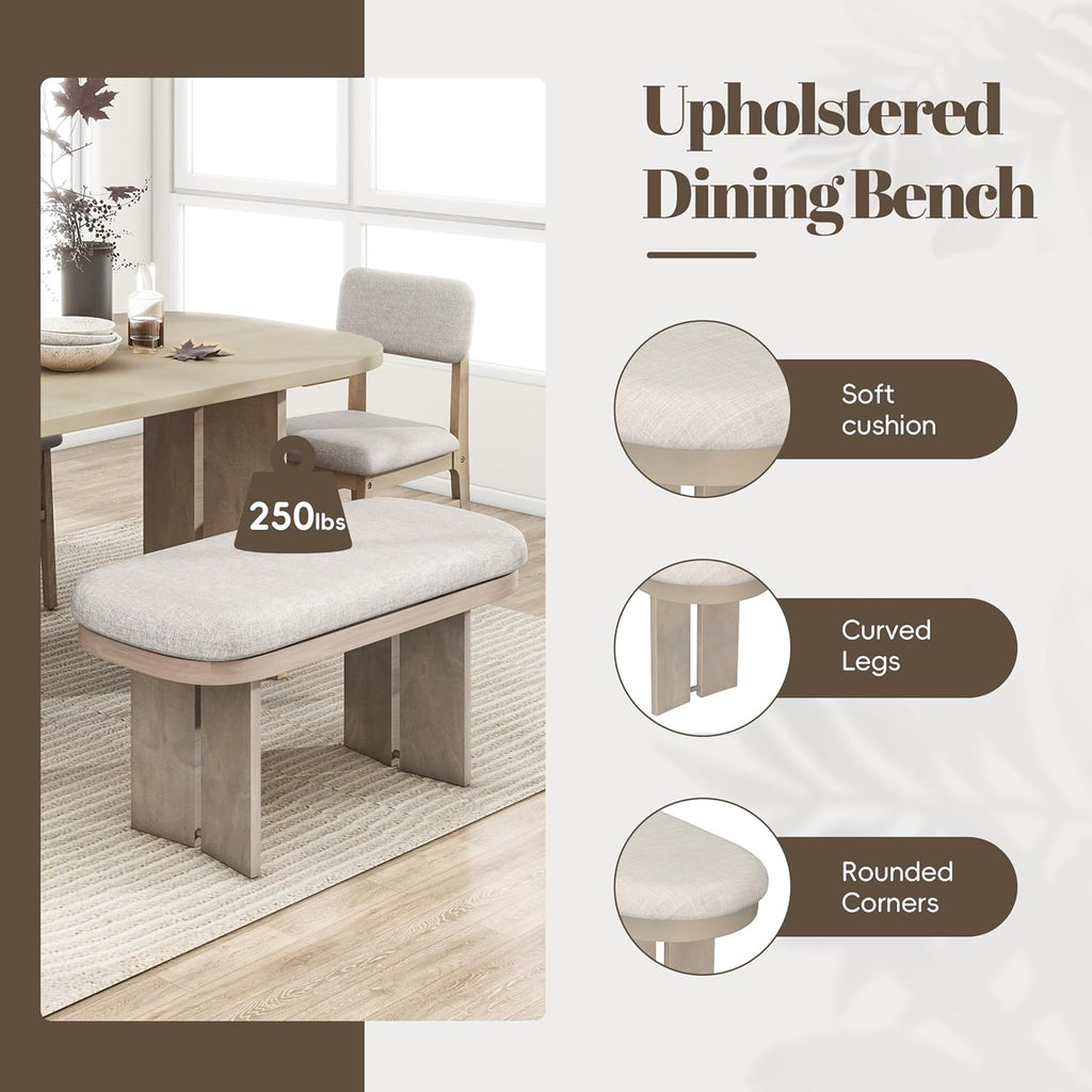 Harper & Bright Designs Dining Table and Chairs Set, 6-Piece Solid Wood Dining Room Set with Bench, Modern Farmhouse Kitchen Furniture for Family Gatherings, Natural