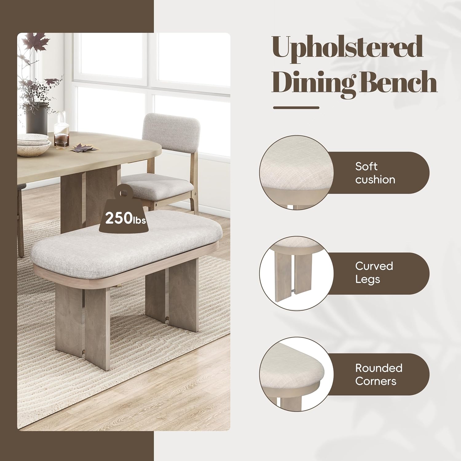 Harper & Bright Designs Dining Table and Chairs Set, 6-Piece Solid Wood Dining Room Set with Bench, Modern Farmhouse Kitchen Furniture for Family Gatherings, Natural