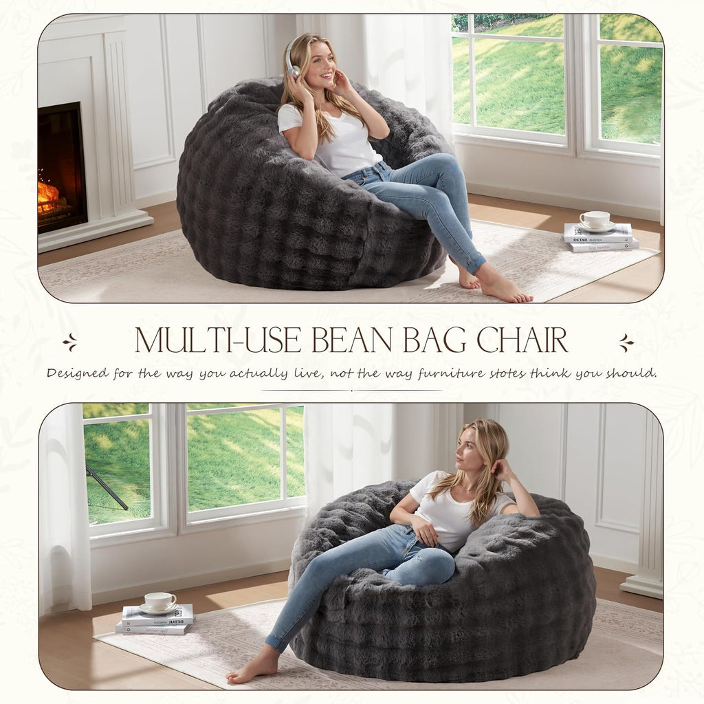 ZurNesfure Bean Bag Chair 3FT Adult Bean Bag with Filler Darkgrey, Medium | Giant Bean Bag Chair, with Handle, Side Pocket&Machine Washable Cover, Large Bean Bag Chair for Adults Home Dorm Bedroom