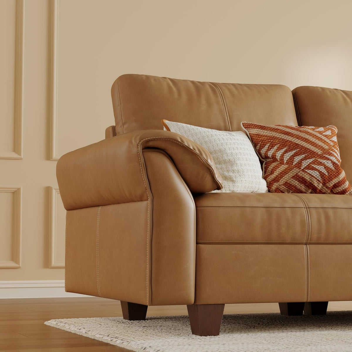 SITJOY Faux Leather Modular Sectional Sofa with Storage, Mid Century Modern Sectional Couches for Living Room, 11.8" Wide Armrests, 96" Wide 3 Seater L Shaped Couch with Chaise, Brown