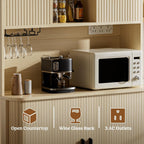 Lulive 71" Tall Pantry Cabinet with Rolling & Sliding Doors, 39" Wide Kitchen Storage Cabinet with Charging Station and Open Countertop, Modern Kitchen Pantry Cabinet for Dining Room, Natrual