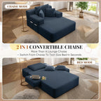 Chaise Lounge Chair Indoor, 60" Oversized Sleeper Couches W/Foldable Armrest Cloud Corduroy Upholstered Reading Chairs Floor Sofa Bed for Living Room No Assembly, Blue