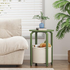 TUTOTAK Oval End Table with Woven Storage Basket, Olive Green Small Side Table for Living Room, Bedroom, TB01BOG093