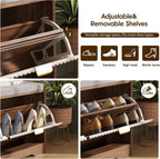 Maupvit Fluted Shoe Bench with 2 Flip-Drawers, 39.4" Narrow Entryway Bench with Shoe Storage and Seat Cushion, Adjustable Shelf, Walnut Hidden Shoe Rack Bench for Front Door Entrance, Hallway