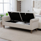 66" End of Bed Storage Bench King Size Beige,Napped Fabric Window Bench with Dual-Opening Compartments,Long Tufted Storage Bench Living Room,Bedroom,Entryway