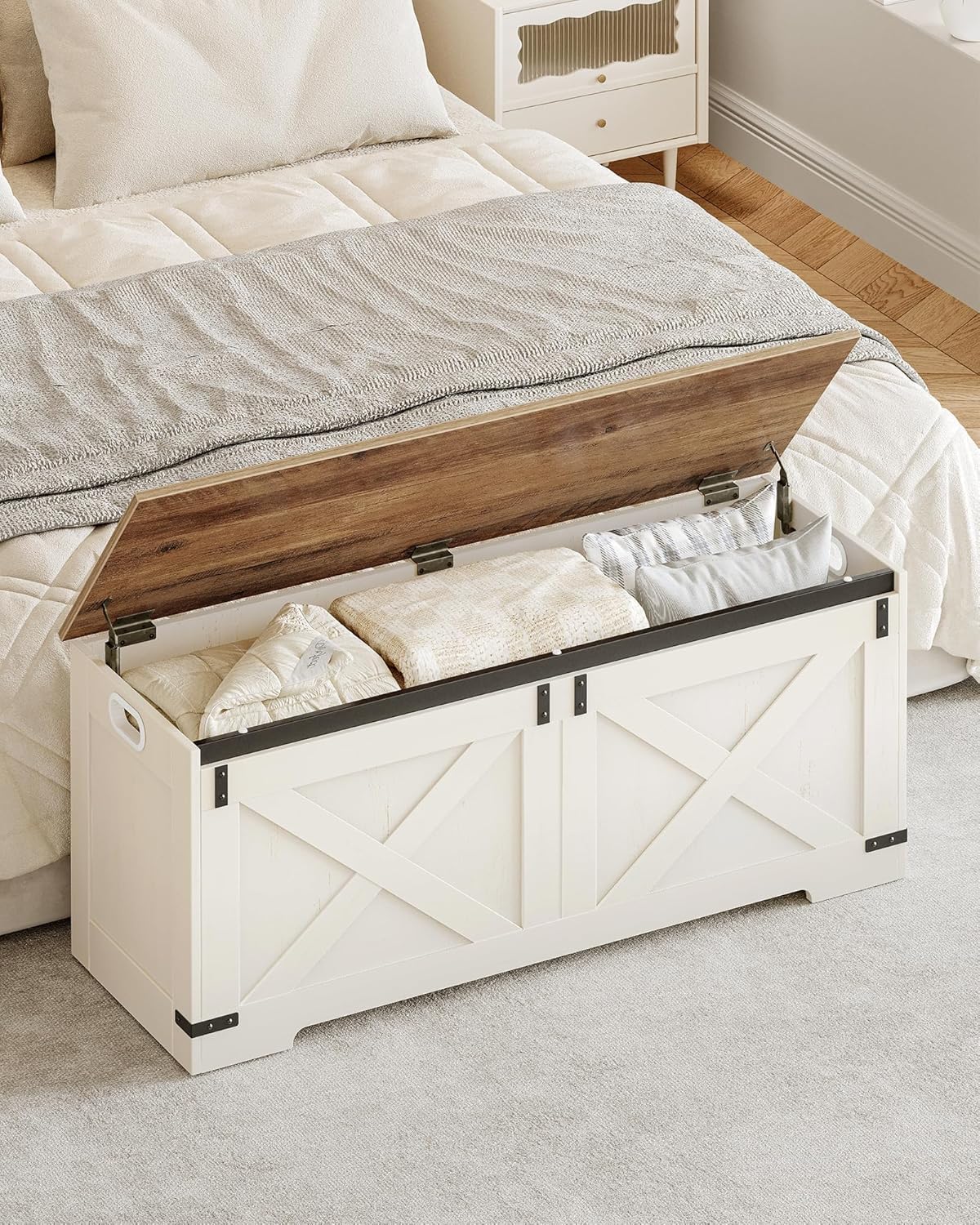 Hzuaneri 47" Farmhouse Storage Chest and Bench | 59 Gal | 330lb Seat | FSC Wood | Soft-Close Hinges | Storage for Bedroom, Living Room, Entryway | Easy Assembly | SB12114X