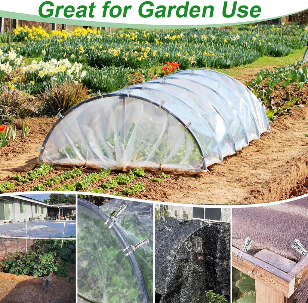 Upgrade Large Garden Clips, Stainless Steel Greenhouse Clamps for 3/4'', 1'', 2'' Pipes, Strong Grip Garden Clamps for Greenhouse Hoop, Heavy Duty Row Cover Clips for Netting, 24PCS