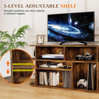 Solid Wood TV Stand for Living Room, Entertainment Center with Storage, TV Console, Adjustable Open Shelves&Wire Holes&Anti-Collision, Television Stands for Bedroom and Office