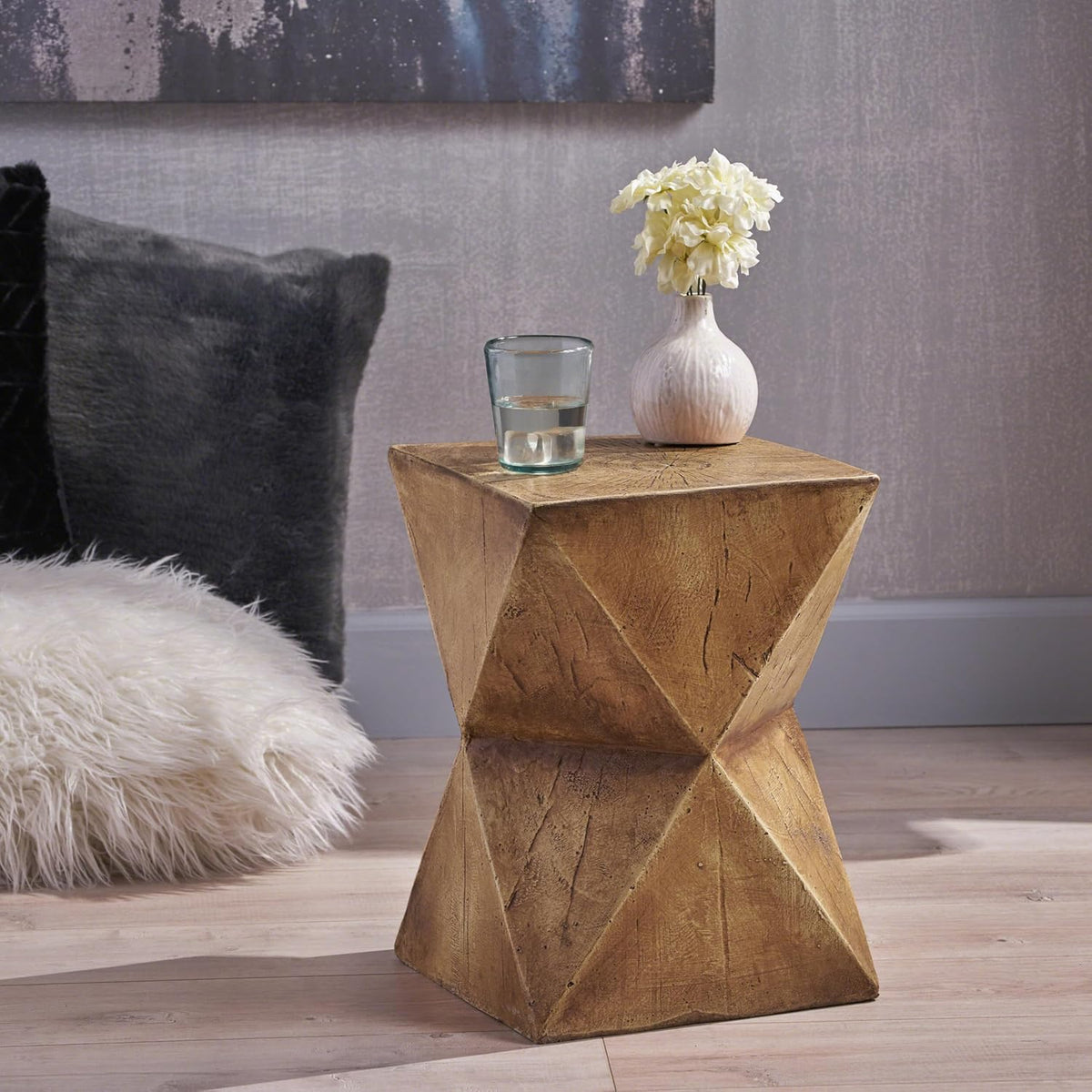 Geometric Side Table: Abstract Hourglass Design Lightweight Concrete Structure - Modern Accent Table for Art Collectors Display Spaces & Gallery Settings