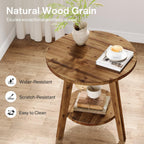 Solid Wood Round End Table, Sofa Side Table with Storage Shelf, Farmhouse Nightstand for Living Room, Bedroom, Easy Assembly (1)