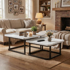 Set of 2 Nesting Coffee Tables, Space‑Saving Square Side Table Set, White | Stackable Design, Mid‑Century Modern Style, Multi‑Scene Usage, Ideal For Living Room, Bedroom And Balcony Decor