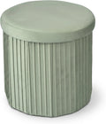 Relaxdays Velvet Stool with Storage Upholstered Foldable Height 38 x Depth 38 cm Round Side Stool Sage