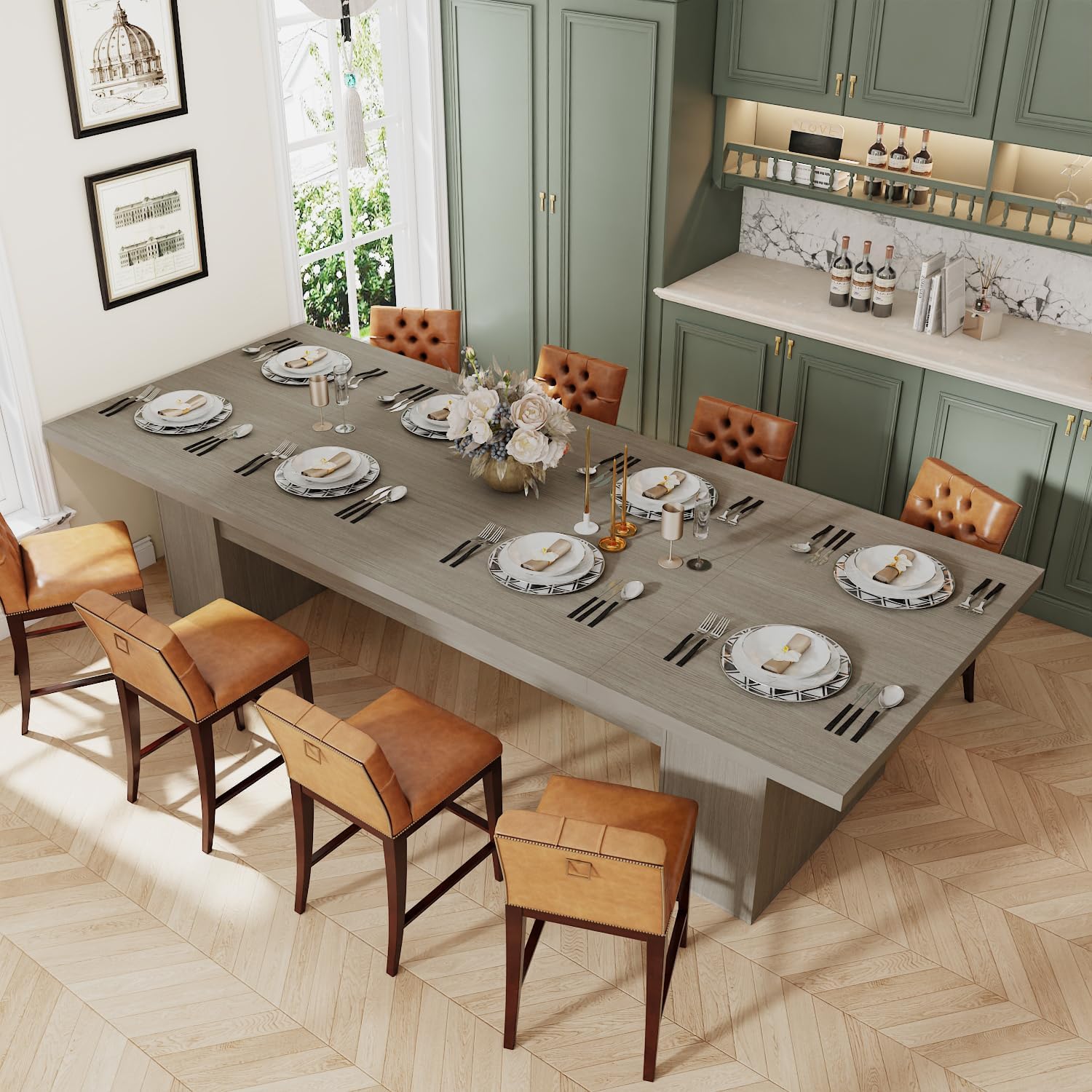 MOUMON 118 inch Kitchen Dining Table for 8-10, Wood Rectangular Kitchen Table, Large Long Dining Table with Wooden Frame, No Chairs, for Dining Room Grey (118.1”W x 47.2”D x 29.5”H)