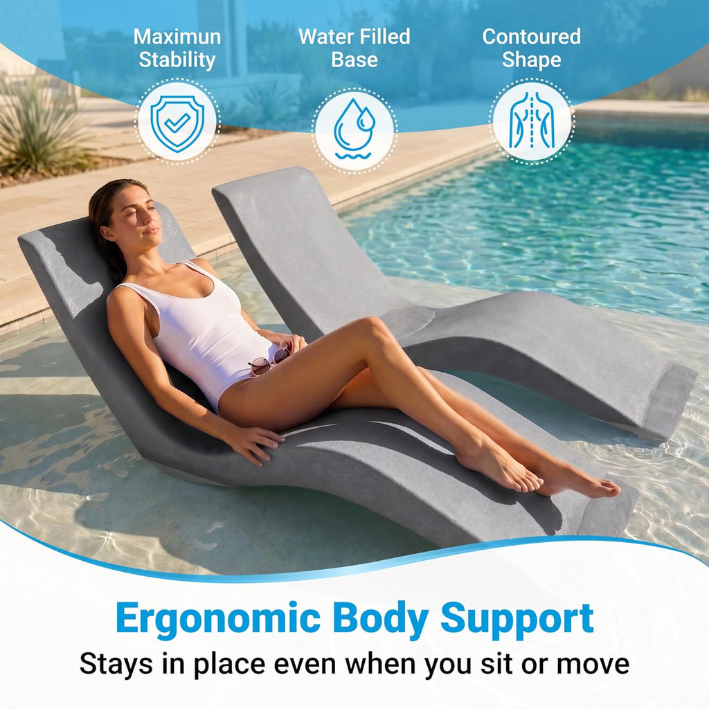 Aqua Outdoors Luxury in-Pool Chaise Lounge Chairs, 2-Pack for Tanning Ledge & Sun Shelf, Fits 9 Inch Water Depth, Heavy-Duty LDPE Water-Weighted Pool Loungers, UV-Resistant, Gray Granite.